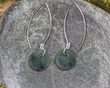 Porowhita Earrings carved from Kawakawa Pounamu - NZ Greenstone
