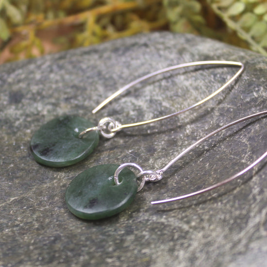 Porowhita Earrings carved from Kawakawa Pounamu - NZ Greenstone