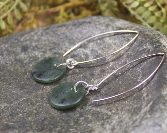 Porowhita Earrings carved from Kawakawa Pounamu - NZ Greenstone
