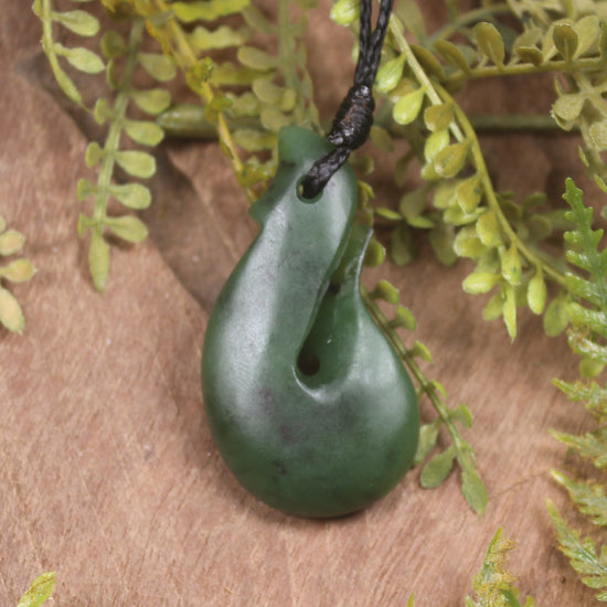 Hei Matau or Fish Hook carved from Hapopo Pounamu - NZ Greenstone