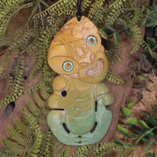 Hei Tiki carved from Flower Jade Pounamu - NZ Greenstone