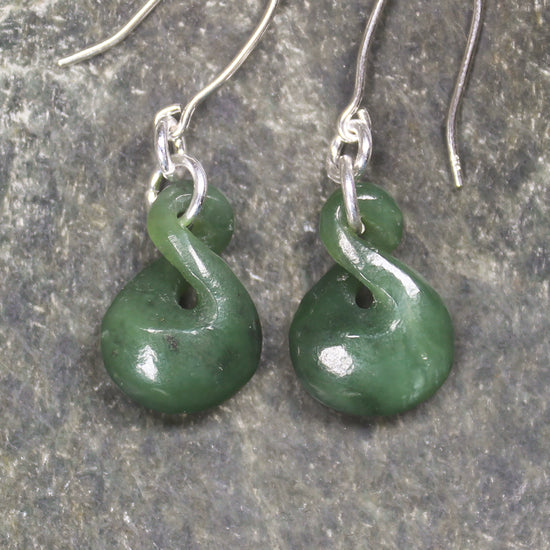 Twist Earrings carved from Hapopo Pounamu - NZ Greenstone