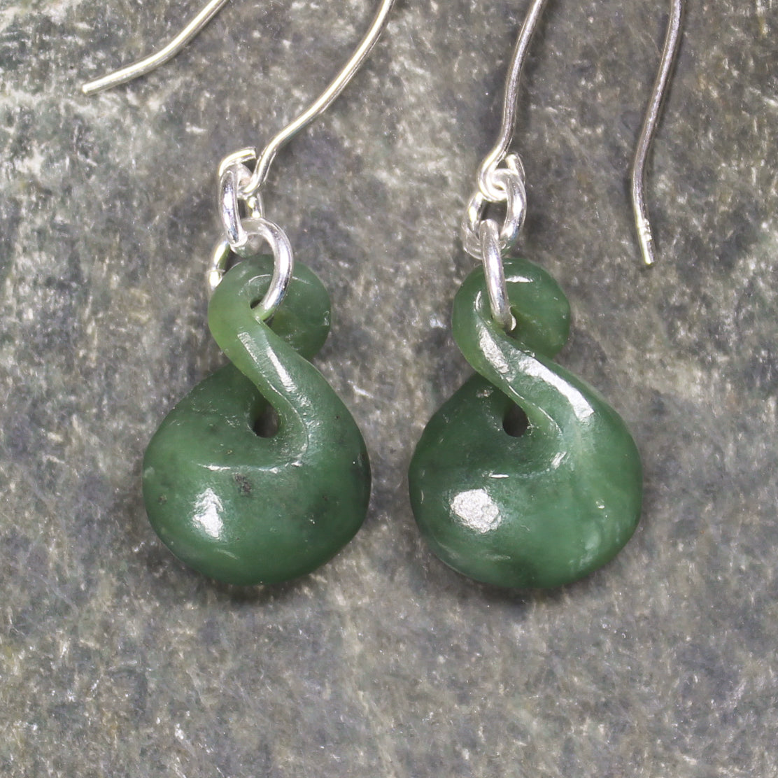 Twist Earrings carved from Hapopo Pounamu - NZ Greenstone