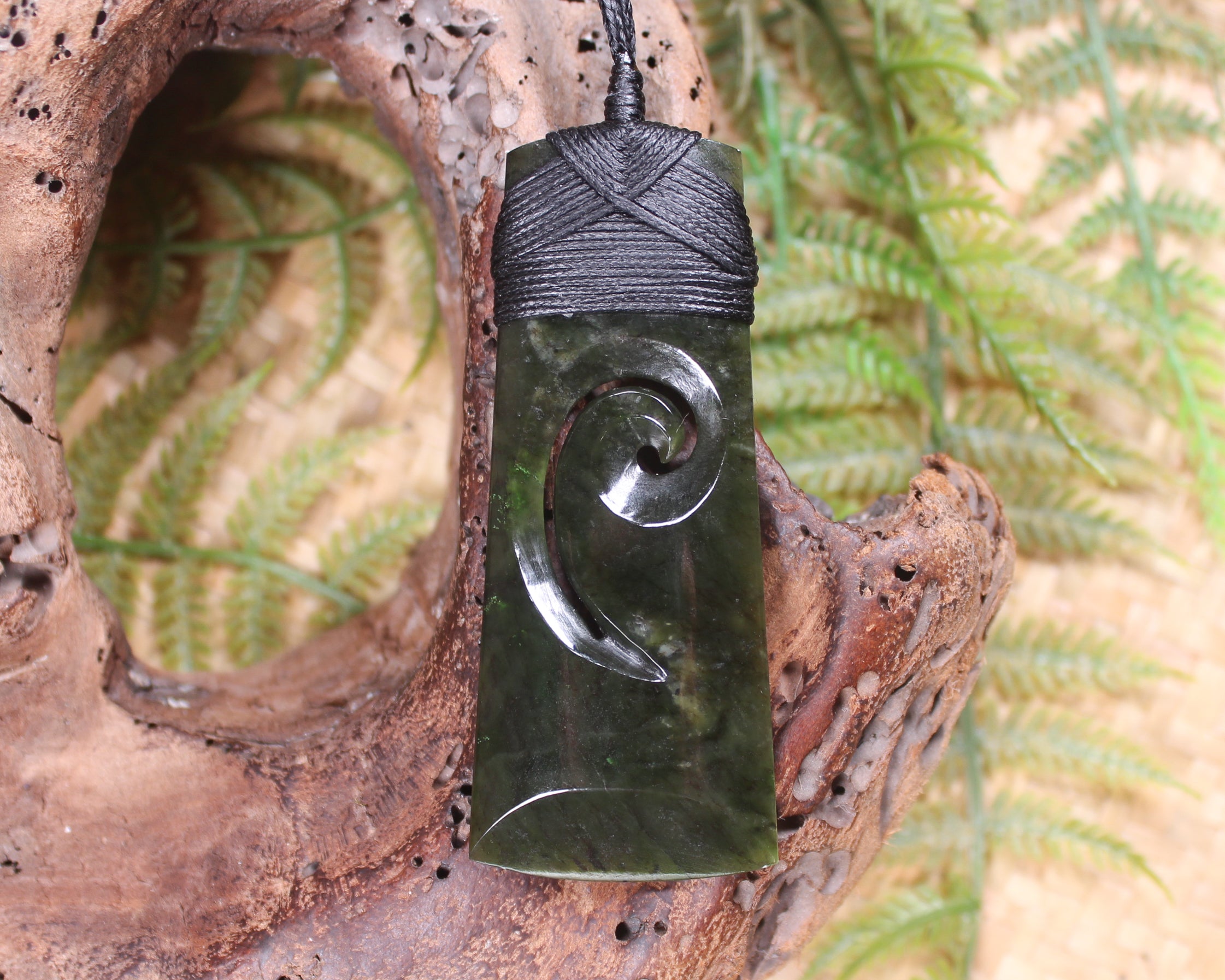 Toki or Adze with Koru Pendant carved from Rimu Pounamu - NZ Greenstone