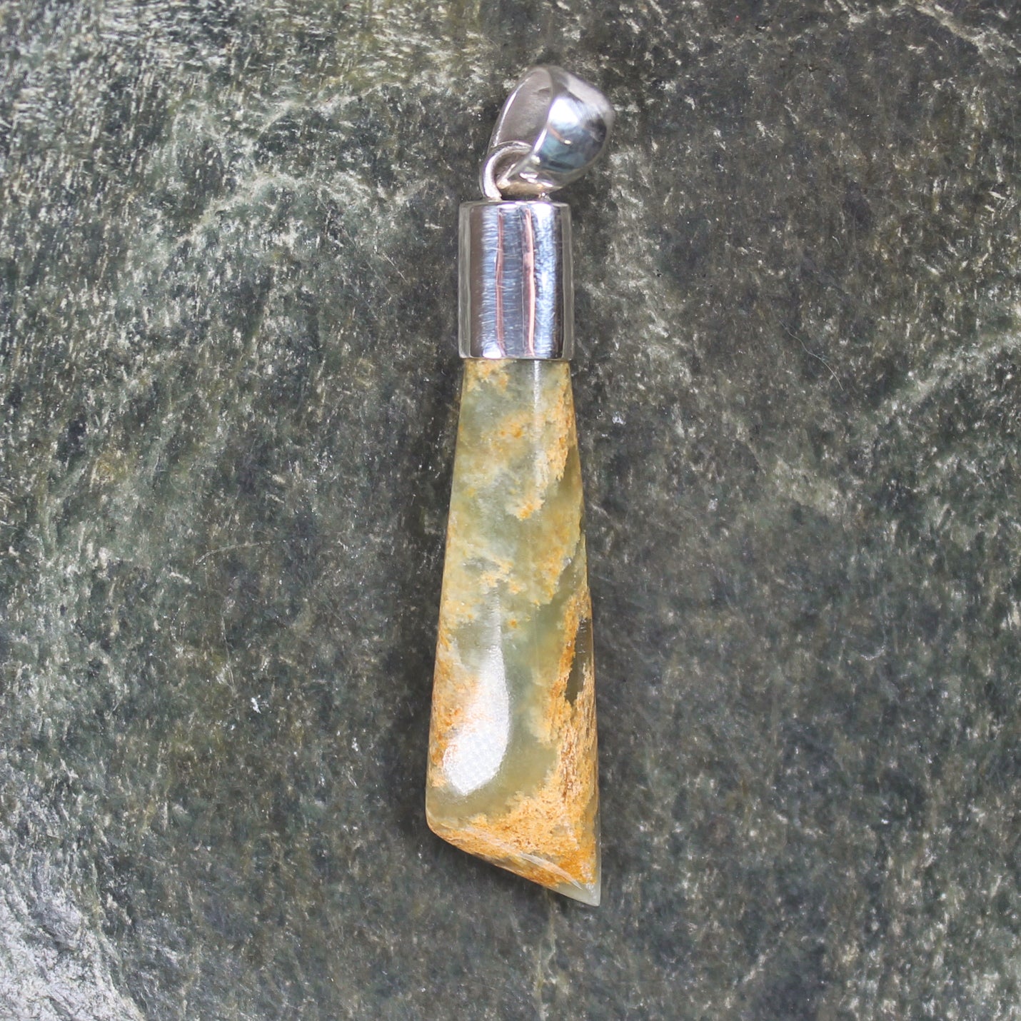Sterling Silver Greenstone Pendant carved from Flower Jade Pounamu - NZ Greenstone