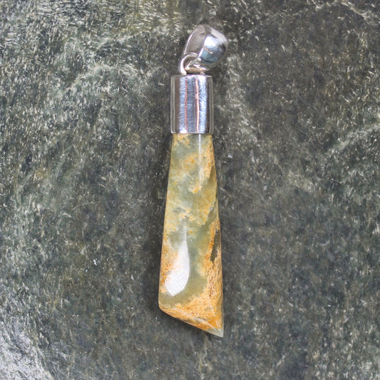 Sterling Silver Greenstone Pendant carved from Flower Jade Pounamu - NZ Greenstone