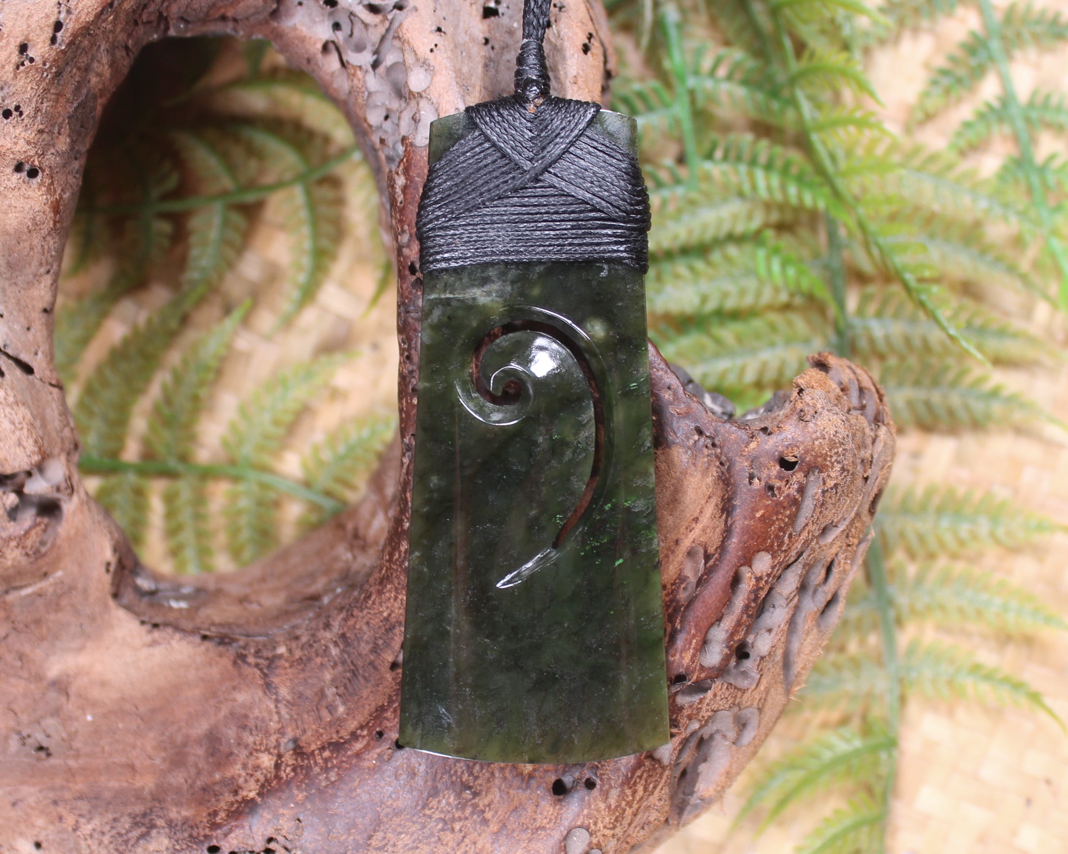 Toki or Adze with Koru Pendant carved from Rimu Pounamu - NZ Greenstone