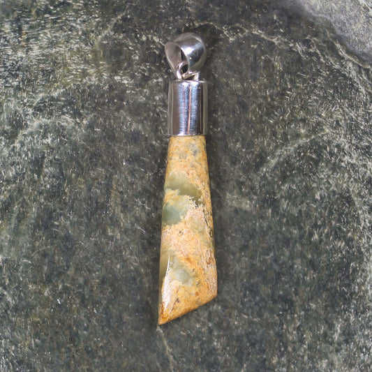 Sterling Silver Greenstone Pendant carved from Flower Jade Pounamu - NZ Greenstone