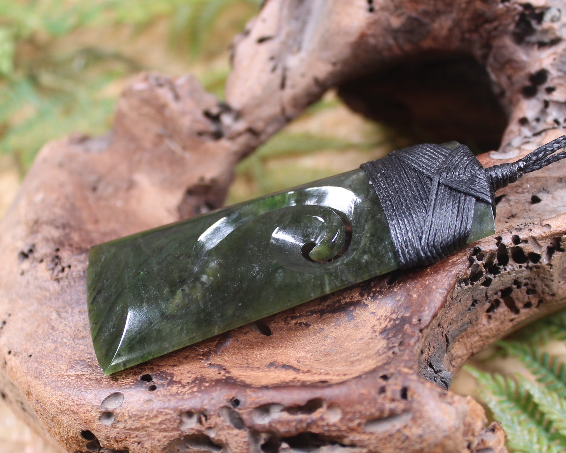 Toki or Adze with Koru Pendant carved from Rimu Pounamu - NZ Greenstone