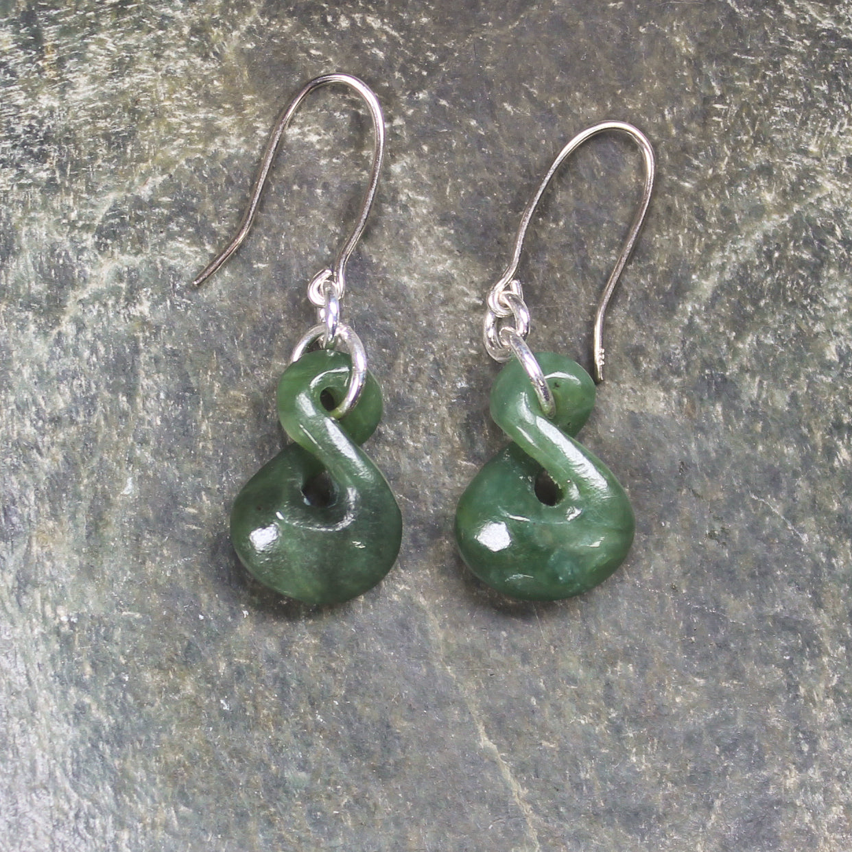 Twist Earrings carved from Hapopo Pounamu - NZ Greenstone