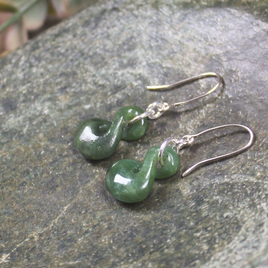 Twist Earrings carved from Hapopo Pounamu - NZ Greenstone