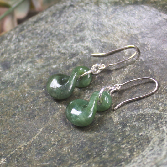 Twist Earrings carved from Hapopo Pounamu - NZ Greenstone