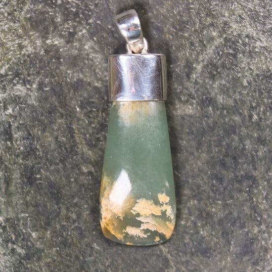Sterling Silver Greenstone Pendant carved from Flower Jade Pounamu - NZ Greenstone