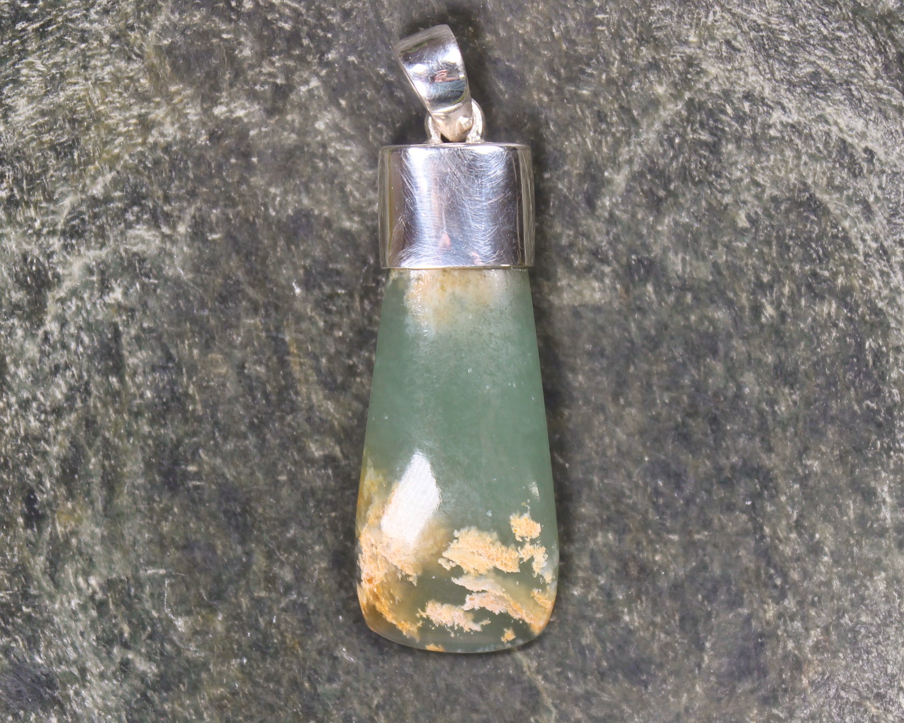 Sterling Silver Greenstone Pendant carved from Flower Jade Pounamu - NZ Greenstone