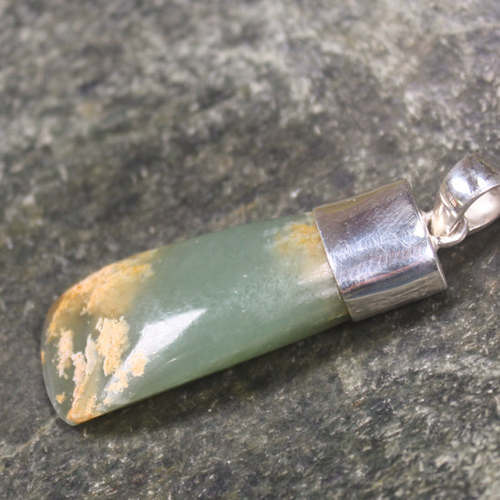 Sterling Silver Greenstone Pendant carved from Flower Jade Pounamu - NZ Greenstone