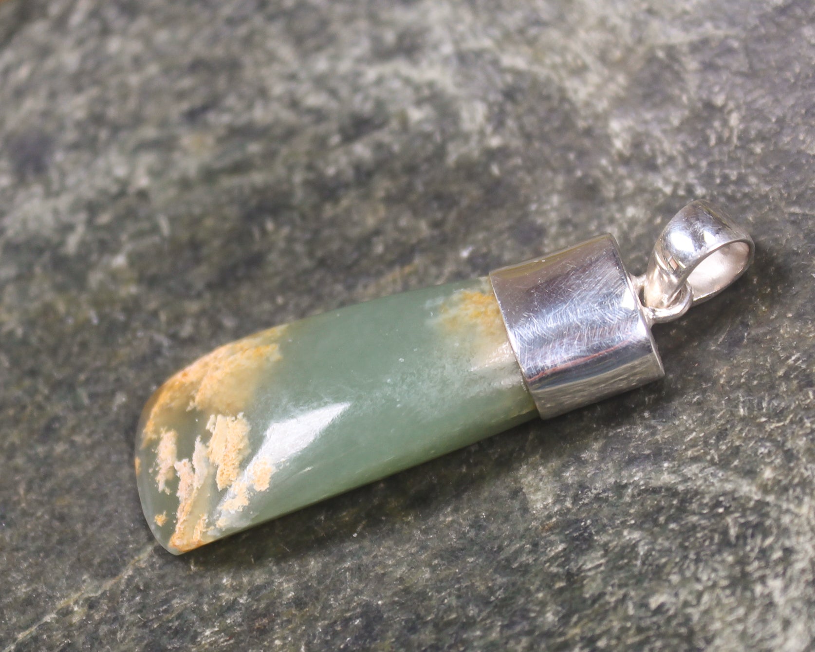 Sterling Silver Greenstone Pendant carved from Flower Jade Pounamu - NZ Greenstone