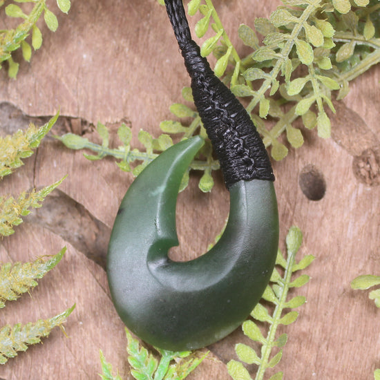 Hei Matau or Fish Hook carved from Hapopo Pounamu - NZ Greenstone