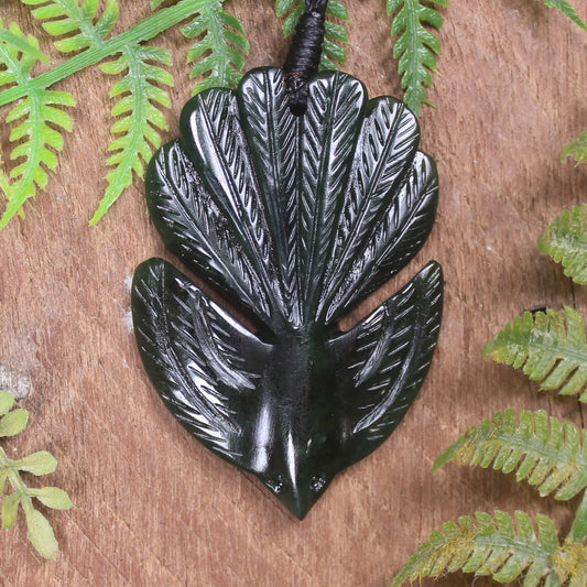 Pīwakawaka or Fantail Bird Pendant carved from Kawakawa Pounamu - NZ Greenstone