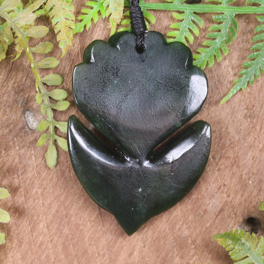 Pīwakawaka or Fantail Bird Pendant carved from Kawakawa Pounamu - NZ Greenstone