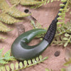 Hei Matau or Fish Hook carved from Hapopo Pounamu - NZ Greenstone