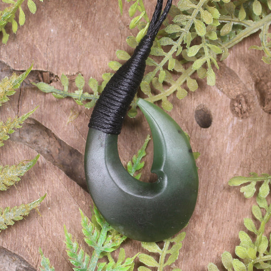 Hei Matau or Fish Hook carved from Hapopo Pounamu - NZ Greenstone
