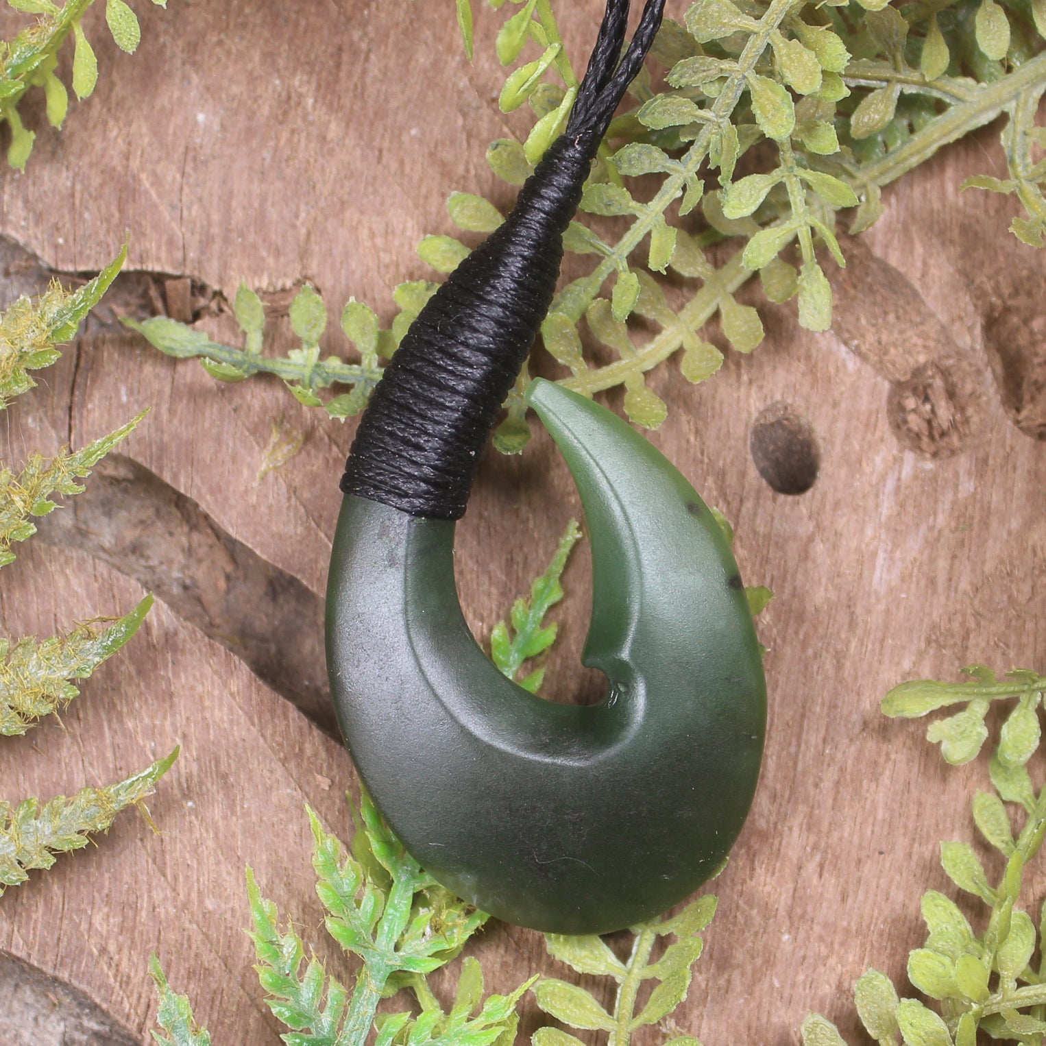 Hei Matau or Fish Hook carved from Hapopo Pounamu - NZ Greenstone