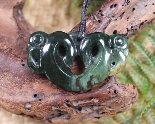 Pekapeka Pendant carved from Flower Jade Pounamu - NZ Greenstone