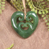 Heart with Koru carved from Hapopo Pounamu - NZ Greenstone