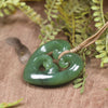 Heart with Koru carved from Hapopo Pounamu - NZ Greenstone
