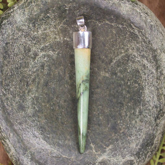 Taniwha Tooth or Niho carved from Flower Jade Pounamu - NZ Greenstone