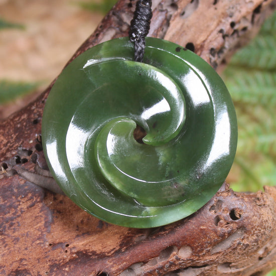 Koru carved from Rimu Pounamu - NZ Greenstone