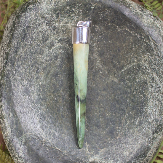 Taniwha Tooth or Niho carved from Flower Jade Pounamu - NZ Greenstone