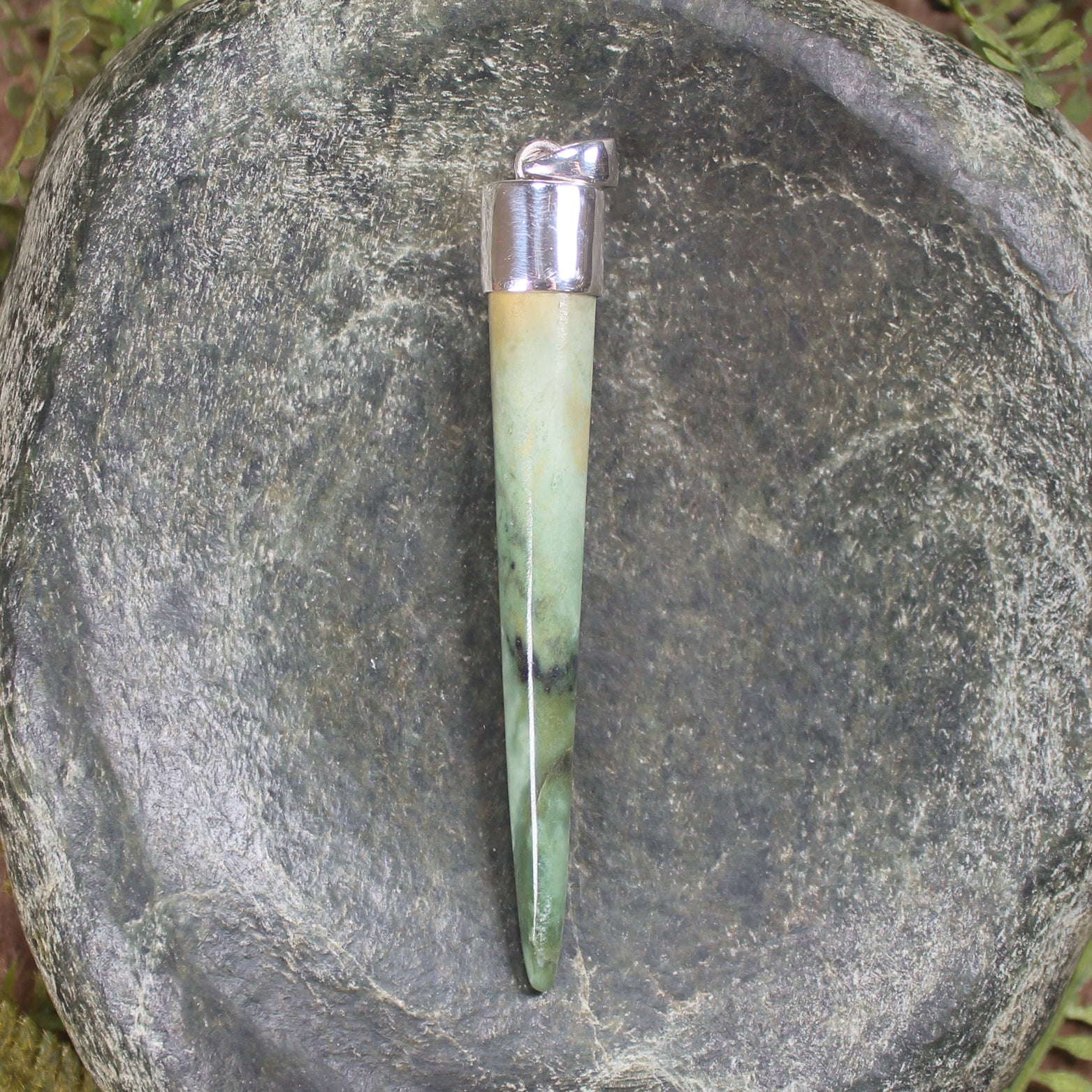 Taniwha Tooth or Niho carved from Flower Jade Pounamu - NZ Greenstone