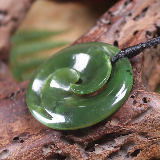Koru carved from Rimu Pounamu - NZ Greenstone