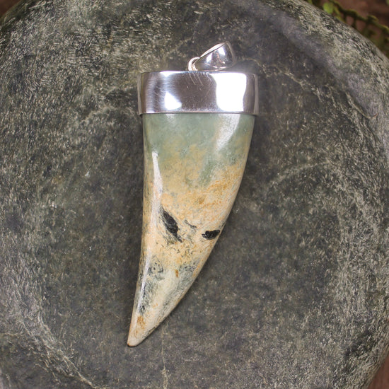 Taniwha Tooth or Niho carved from Flower Jade Pounamu - NZ Greenstone