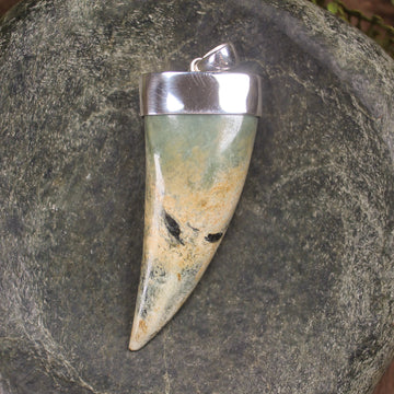 Taniwha Tooth or Niho carved from Flower Jade Pounamu - NZ Greenstone