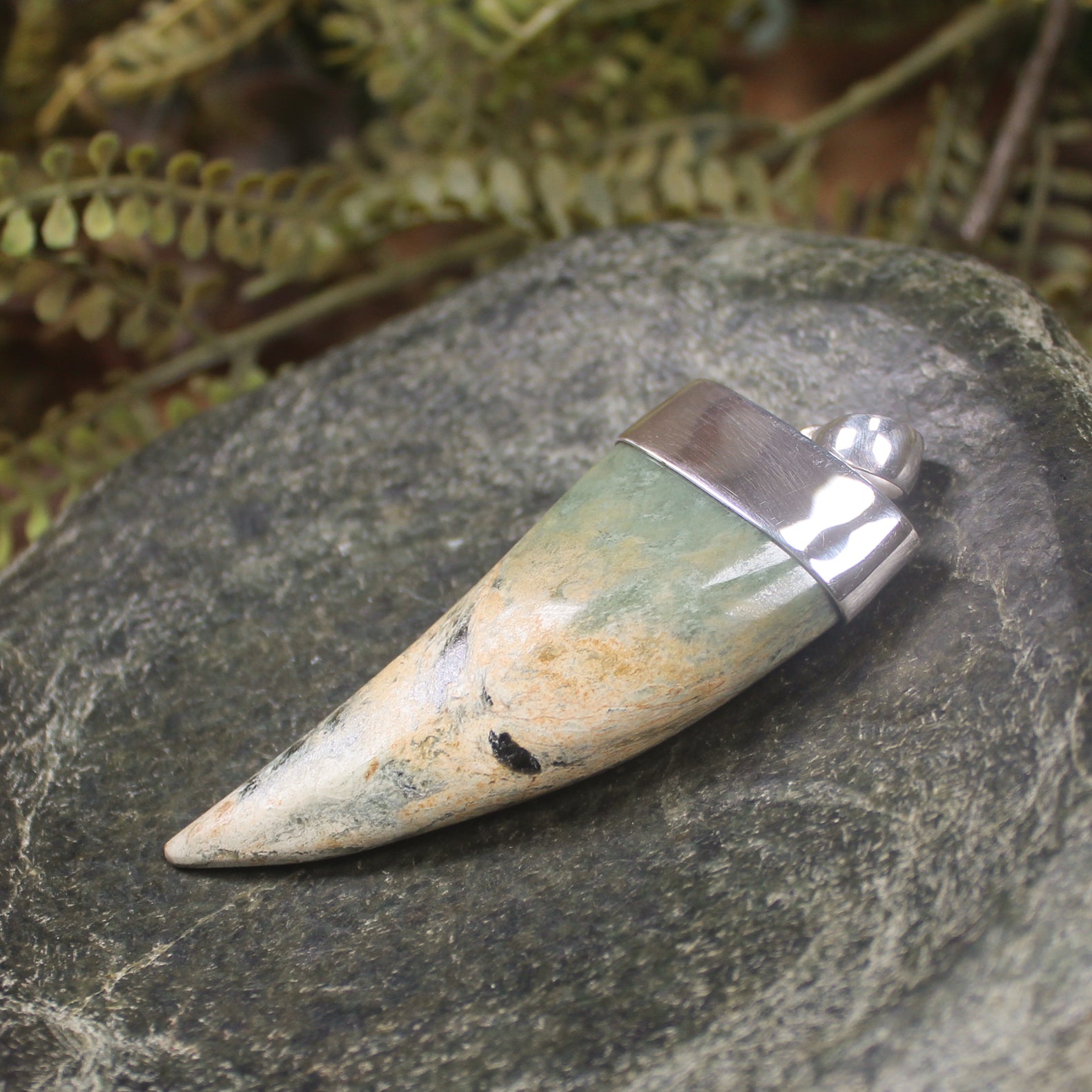 Taniwha Tooth or Niho carved from Flower Jade Pounamu - NZ Greenstone
