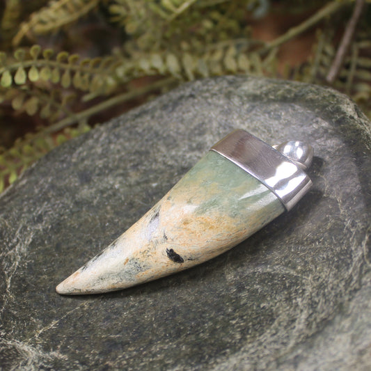 Taniwha Tooth or Niho carved from Flower Jade Pounamu - NZ Greenstone