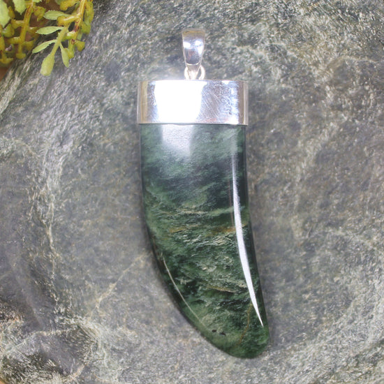 Taniwha Tooth or Niho carved from Flower Jade Pounamu - NZ Greenstone