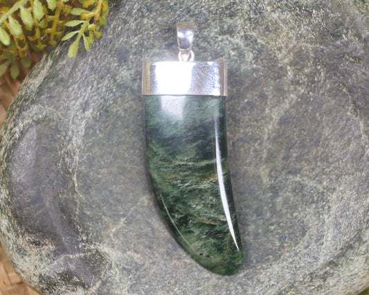 Taniwha Tooth or Niho carved from Flower Jade Pounamu - NZ Greenstone