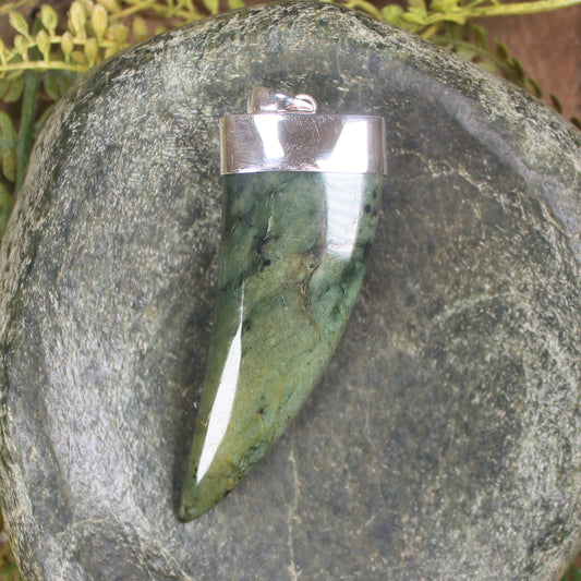 Taniwha Tooth or Niho carved from Flower Jade Pounamu - NZ Greenstone