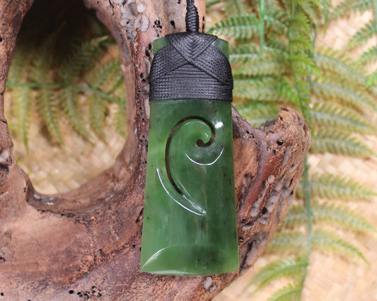 Toki or Adze with Koru carved from Hapopo Pounamu - NZ Greenstone