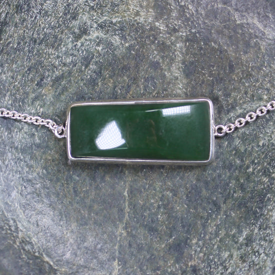 Kawakawa Pounamu Sterling Silver chain bracelet - NZ Greenstone