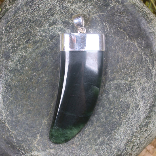 Taniwha Tooth or Niho carved from Flower Jade Pounamu - NZ Greenstone