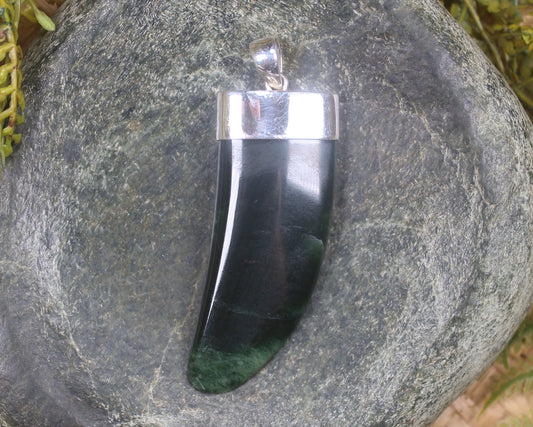 Taniwha Tooth or Niho carved from Flower Jade Pounamu - NZ Greenstone