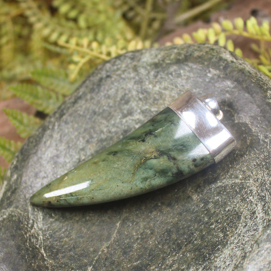 Taniwha Tooth or Niho carved from Flower Jade Pounamu - NZ Greenstone