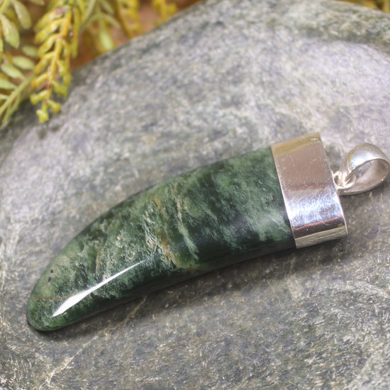 Taniwha Tooth or Niho carved from Flower Jade Pounamu - NZ Greenstone