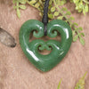 Heart with Koru carved from Hapopo Pounamu - NZ Greenstone