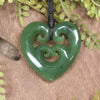 Heart with Koru carved from Hapopo Pounamu - NZ Greenstone