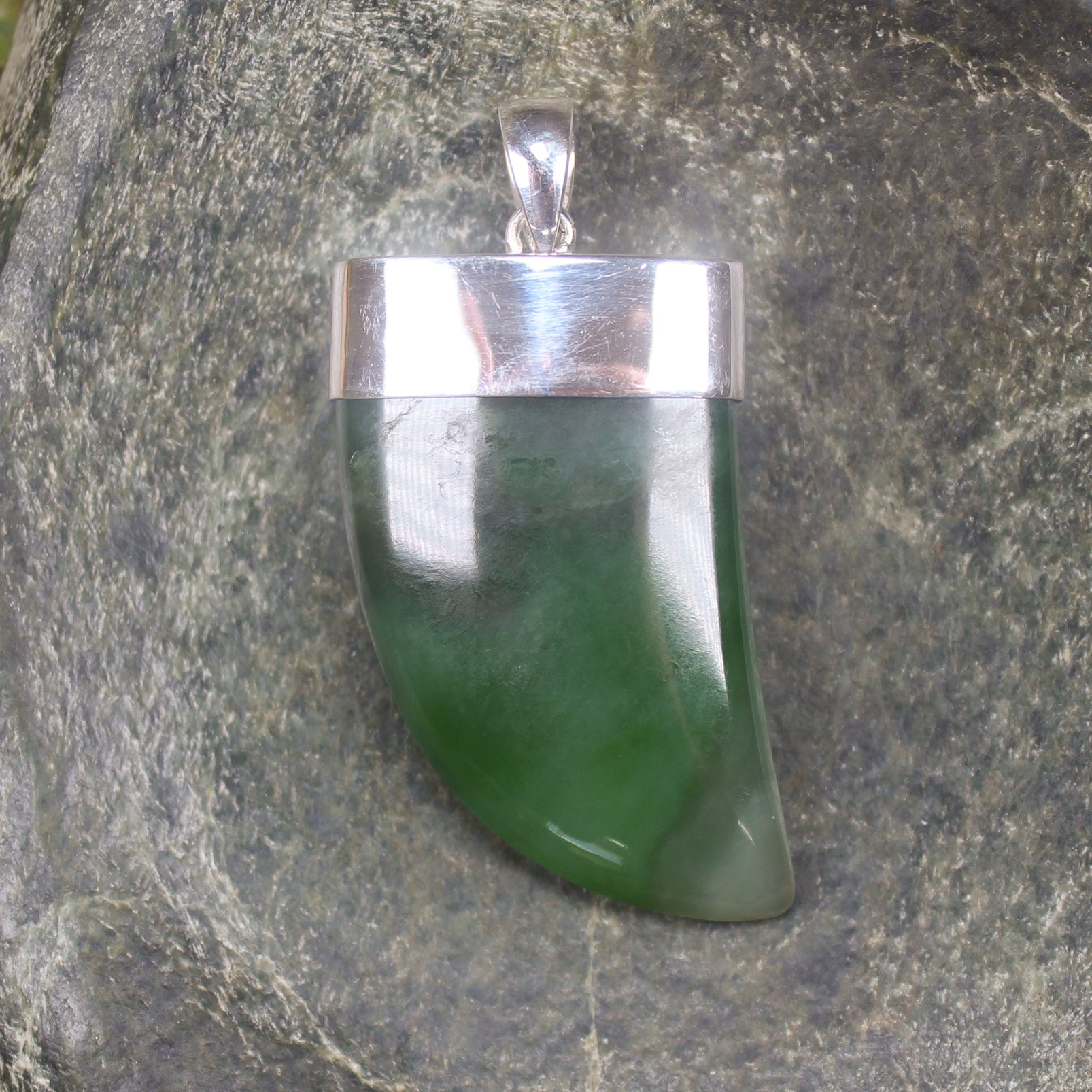 Taniwha Tooth or Niho carved from Hapopo Pounamu - NZ Greenstone